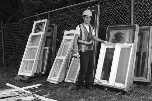 Business professionals managing waste in an office setting